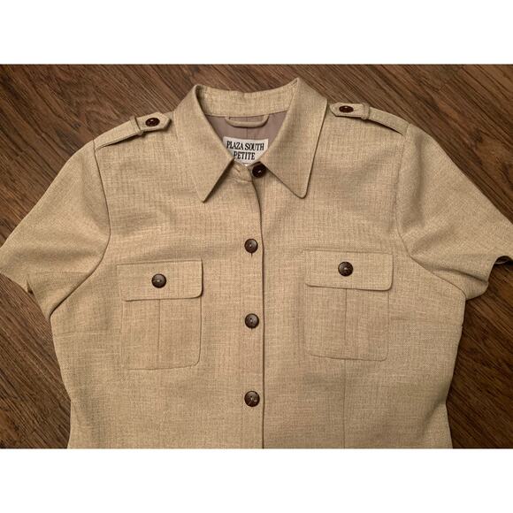 VINTAGE Plaza South Midi Dress Womens Petite 10P Beige Button Down Secretary - Picture 5 of 13